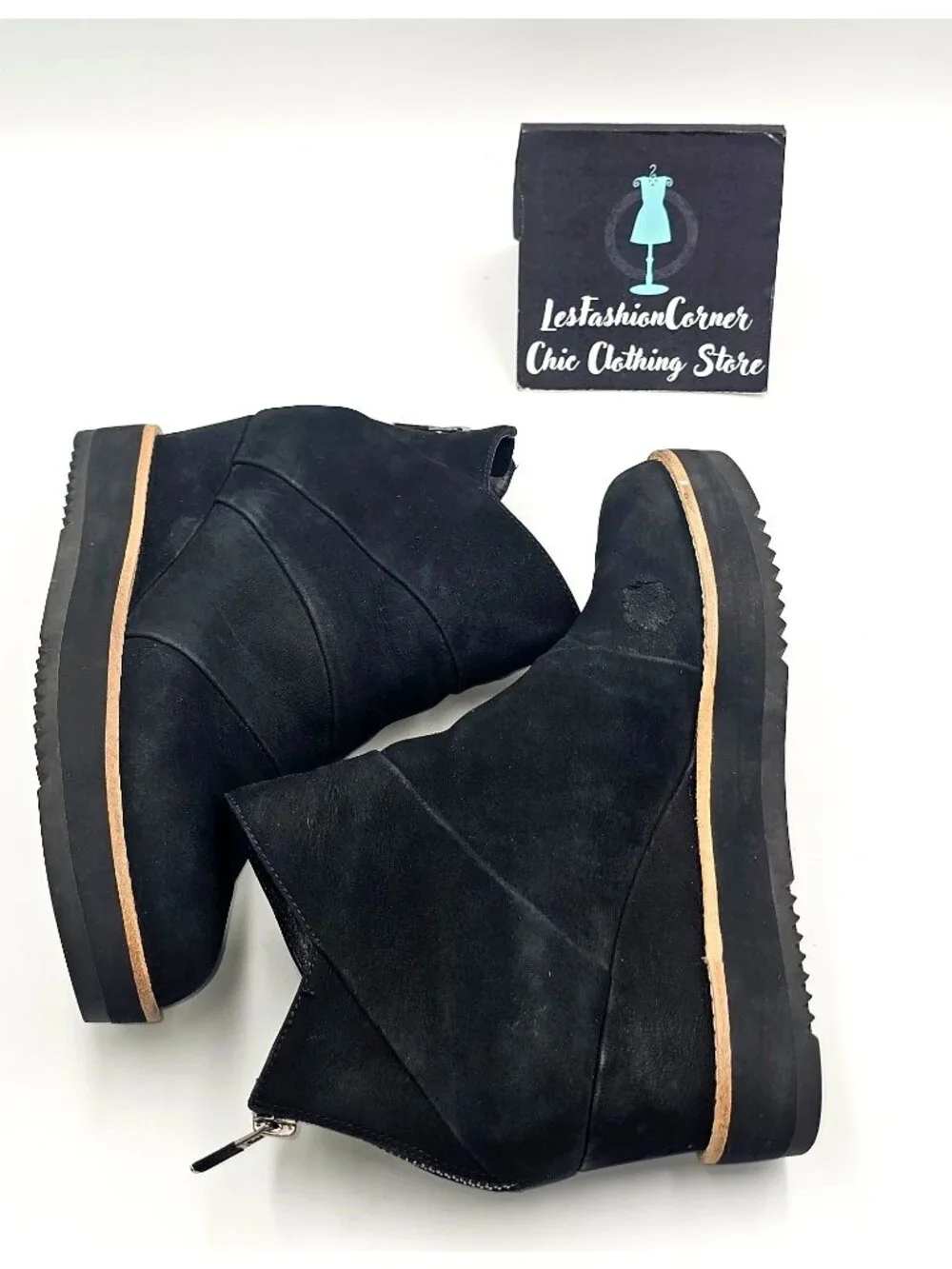 Eileen Fisher Womens Black Suede Leather Clapton Wedge Ankle Boots Size 7.5 3772
